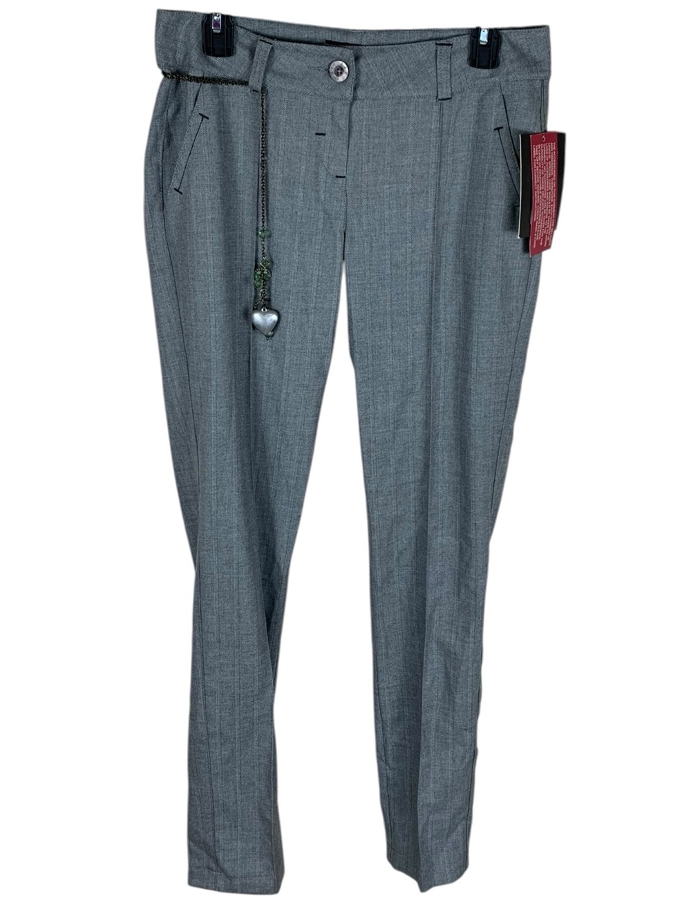 Women's Vintage D-E-P-T Gray Striped Low Rise Pants w/ Handmade Chain Size S Y2K